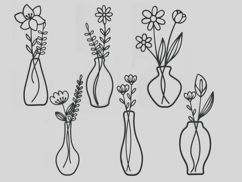 Flower Vase Wall Line Art Bundle 3