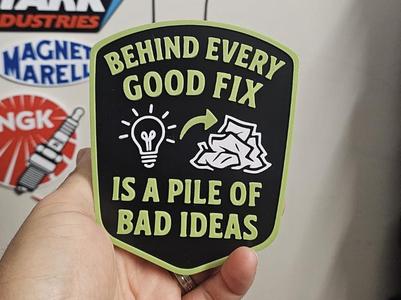 Good fix, bad ideas pile workshop sign