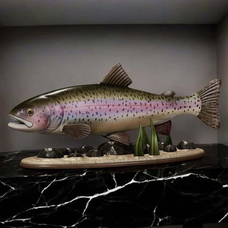 fish rainbow trout / Oncorhynchus mykiss open mouth natural base detailed texture for 3d printing