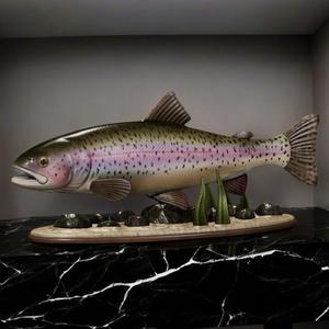 fish rainbow trout / Oncorhynchus mykiss open mouth natural base detailed texture for 3d printing
