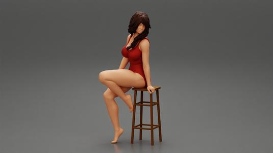 Woman in Swimwear Sitting on Chair 3D print model