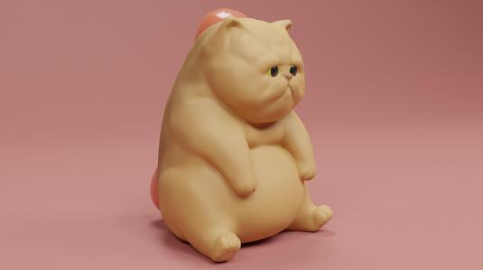 SAD AND LETHARGIC HOTDOG BUN CAT FIGURE FOR 3D PRINTING