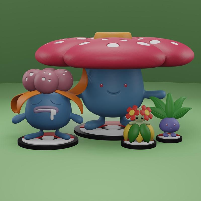 Pokemon No. 043, 044, 045, 182 Oddish, Gloom, Vileplume, Bellossom