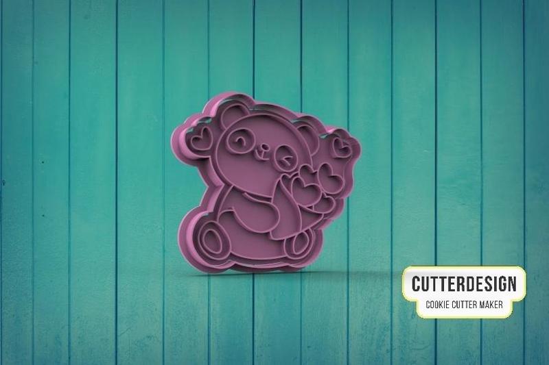 Panda Bear Holding a Bouquet Of Hearts Cookie Cutter