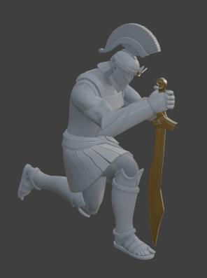Soldier Kneeling with Sword - Memorial Statue 3D Print STL