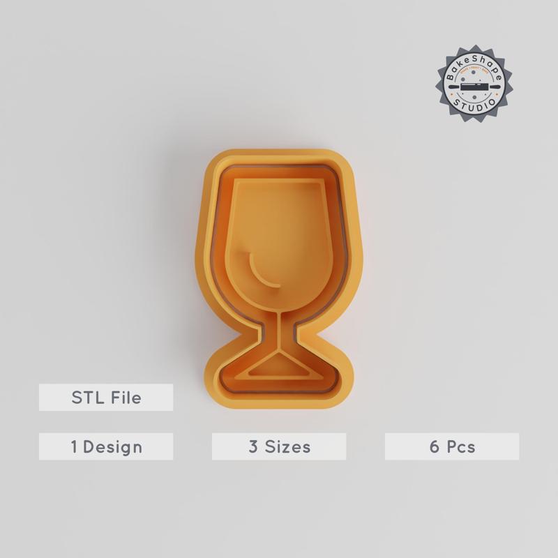Wine Glass Cookie Cutter & Stamp Set, S/M/L, Perfect for Fondant, 6 Piece, Drink & Celebration Glass Shapes PRODUCT_4986