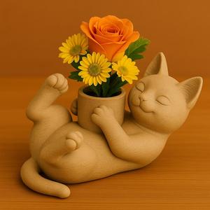 Sleeping Cat Planter | 3D Printed Cute Flower Pot STL