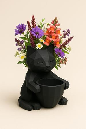 Low-Poly Cat Planter | Modern Geometric Cat Pot