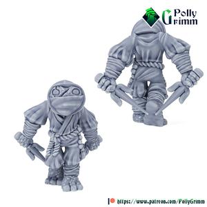 Tabletop fantasy miniature. Frogfolk grung set. Ninja