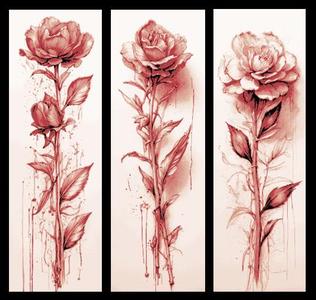Red Roses - Almost as if Drawn by Blood - Set of 3 Bookmarks