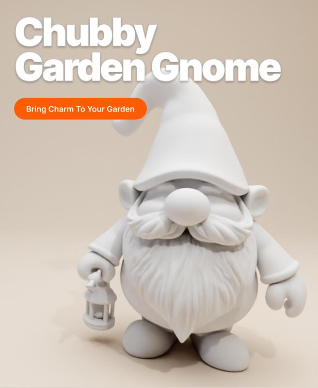 Chubby Garden Gnome Figurine with Lantern – Whimsical & Minimalist Style