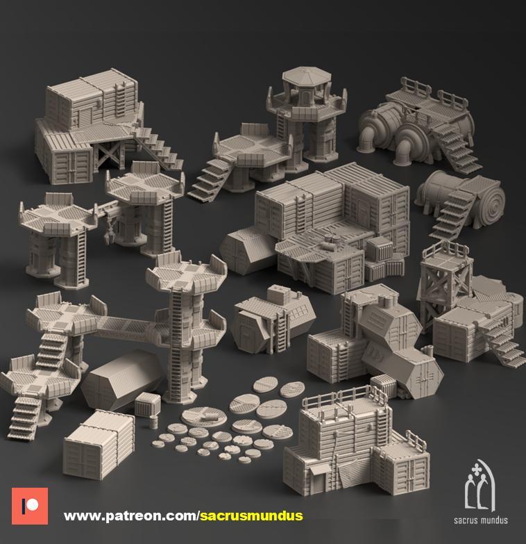 Kyhlden. Hive City Docks. 3D Printing Designs Bundle. Futuristic / Containers / Platforms / Scifi Buildings. Terrain and Scenery for Wargames