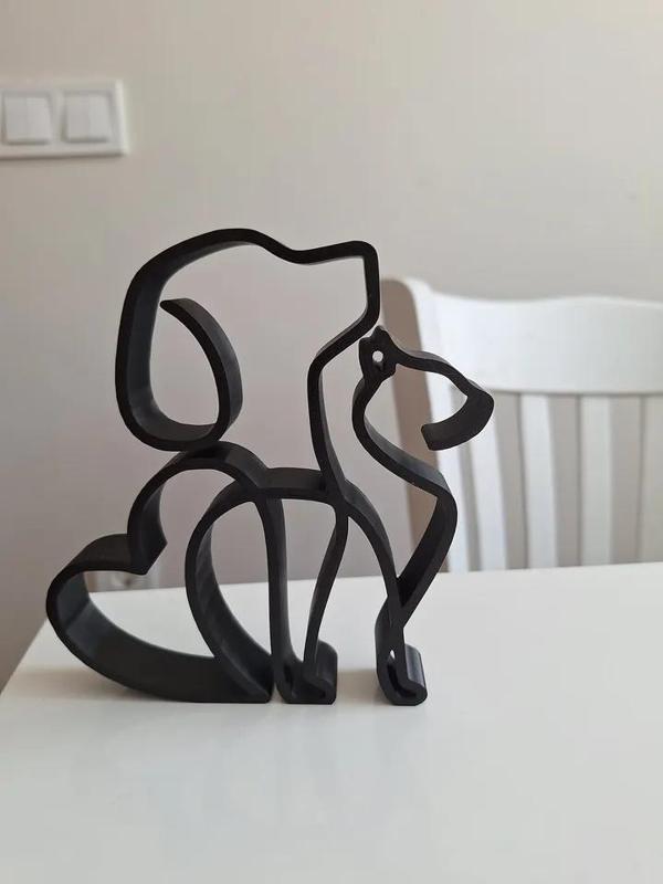 One Line Art cat and dog love   