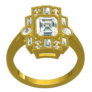 Emerald Diamond Art Deco Engagement Ring