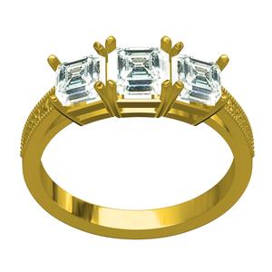 Three Emerald Diamond Engraving Engagement Ring
