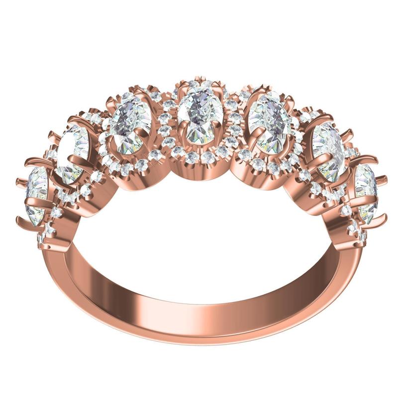 Oval Stone Diamond Halo Half Eternity Band