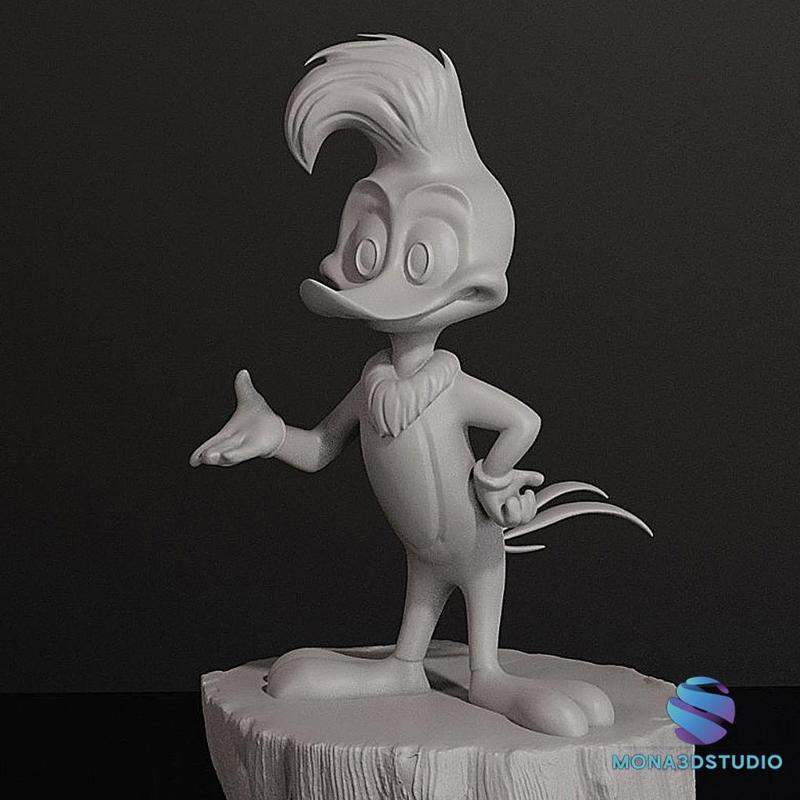Woody Woodpecker on Tree Trunk – 3D Printable Model (2-Part, Pre-Supported)