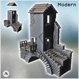 Stone bridge house damaged (12) - Modern WW2 WW1 World War Diaroma Wargaming RPG Mini Hobby