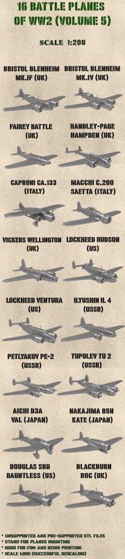 STL PACK - 16 Battle planes of WW2 (Volume 5, 1:200) - PERSONAL USE
