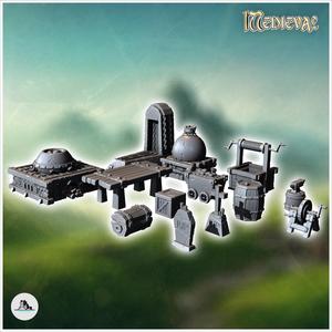 Set of medieval village accessories with well and forge (10) - Medieval Fantasy Magic Feudal Old Archaic Saga 28mm 15mm
