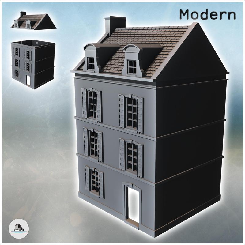 Square building with two floors and baroque-style roof windows (intact version) (32) - Modern WW2 WW1 World War Diaroma Wargaming RPG Mini Hobby