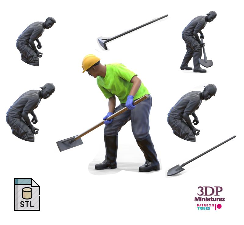 N10 Construction worker with shovel 3D print model