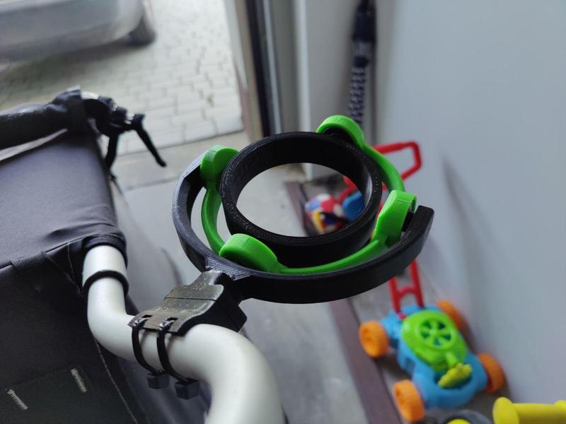Gyroscopic Pram Coffee Holder - Donkey clamp holder for Thule bicycle trailer