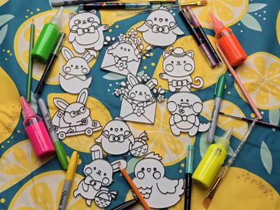 Cute Easter Coloring Chicken Bunny Egg