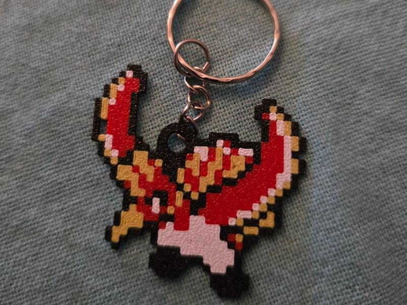 Pokémon Pixel Art Ho-Oh Keychain 3D Design