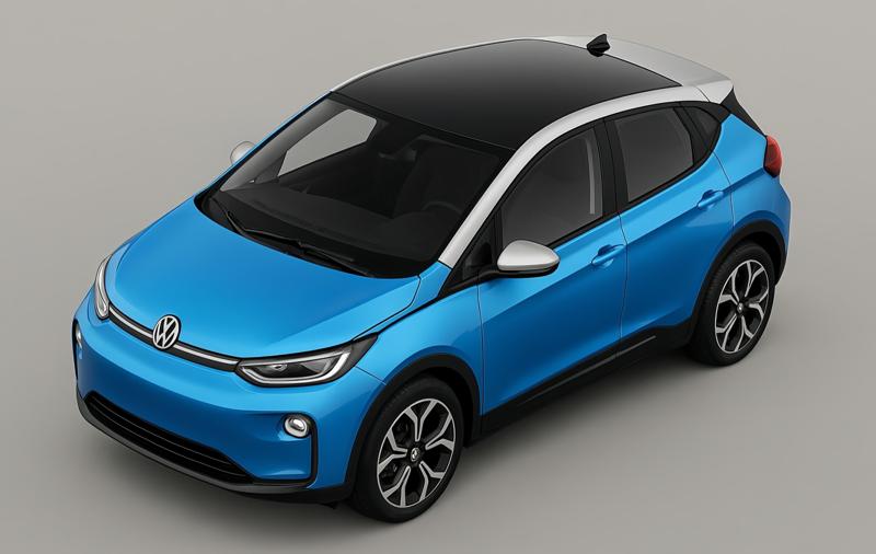 Blue and White Electric Car with a Modern Compact Design