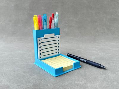 Sticky Note Holder with Pen Cup & Stencil