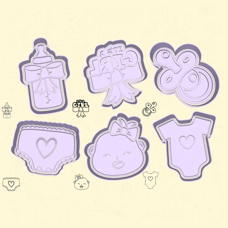 Baby shower / gender reveal party cookie cutters - It's a Girl set / bundle - 6 pieces