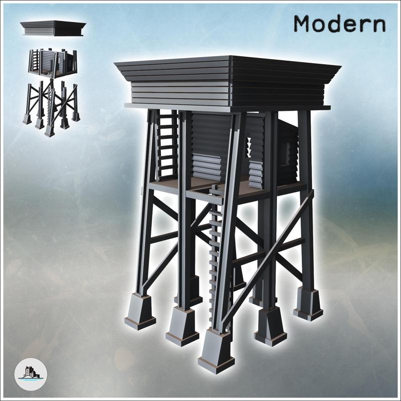 Defense tower with metal beam supports and platform (5) - Modern WW2 WW1 World War Diaroma Wargaming RPG Mini Hobby