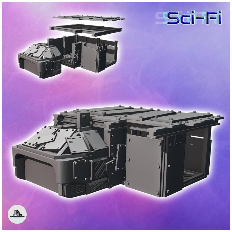 Container shelter with scrap heap and steel plate roof (8) - Modern WW2 WW1 World War Diaroma Wargaming RPG Mini Hobby