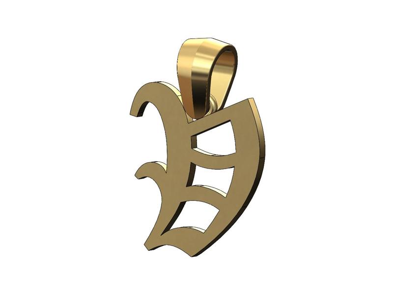 V gothic old english initial pendant charm bail 3D print model