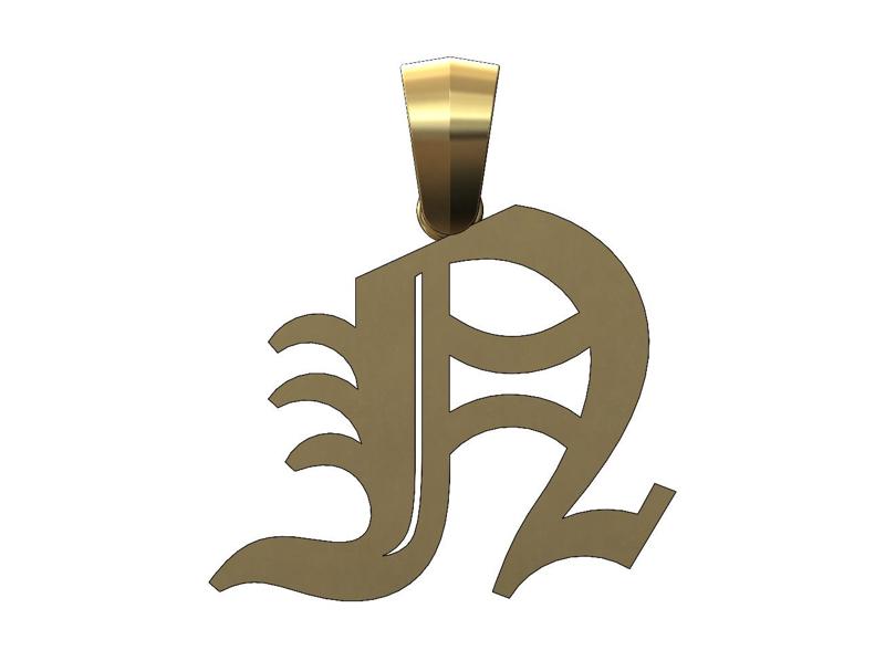 N gothic old english initial pendant charm bail 3D print model
