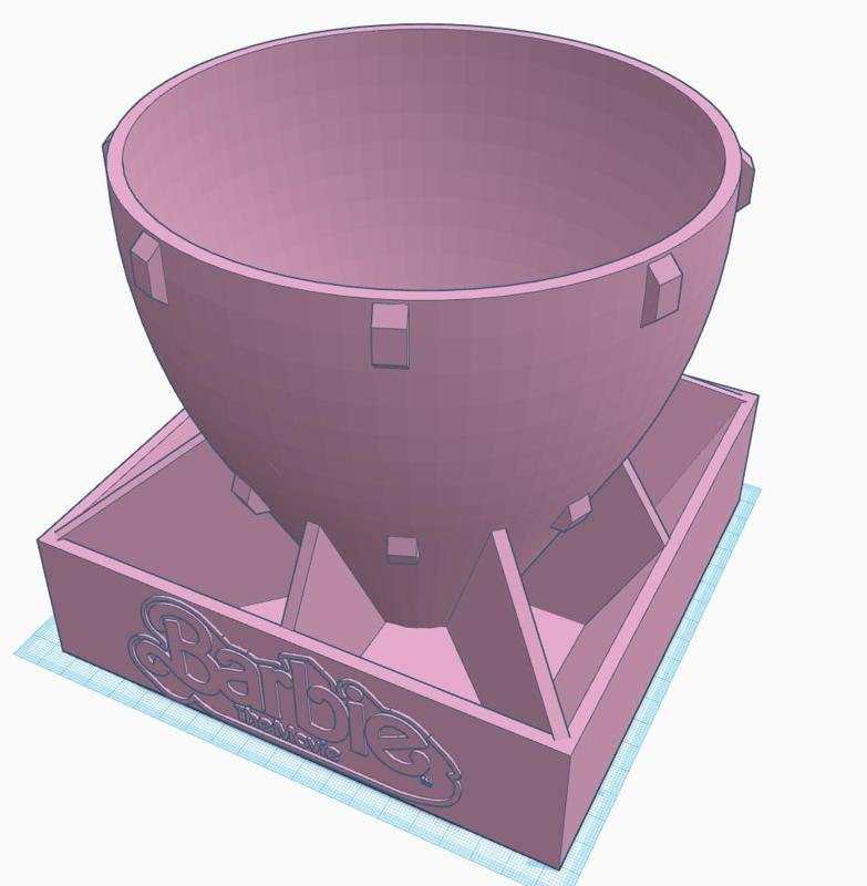 Barbie/Oppenheimer Popcorn Bucket with 8 cups on base