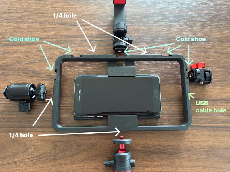 Smarphone cage, 4x 1/4 holes and 5x cold shoes