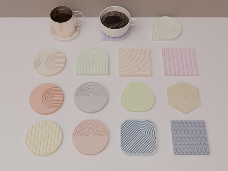 12 Aesthetic nordic coffee coasters with holder