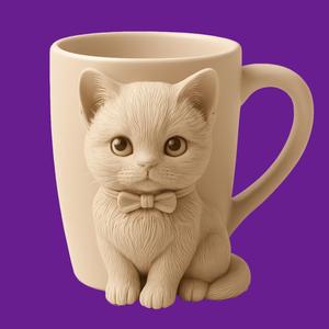 Cute Cat Mug with Bow Tie – 3D Printable Model(STL