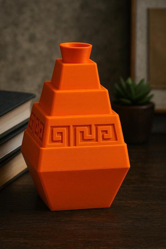 Teotica Vase – Geometric Pyramid Vase with Aztec-Inspired Pattern