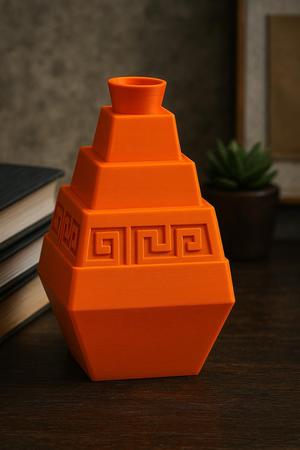 Teotica Vase – Geometric Pyramid Vase with Aztec-Inspired Pattern