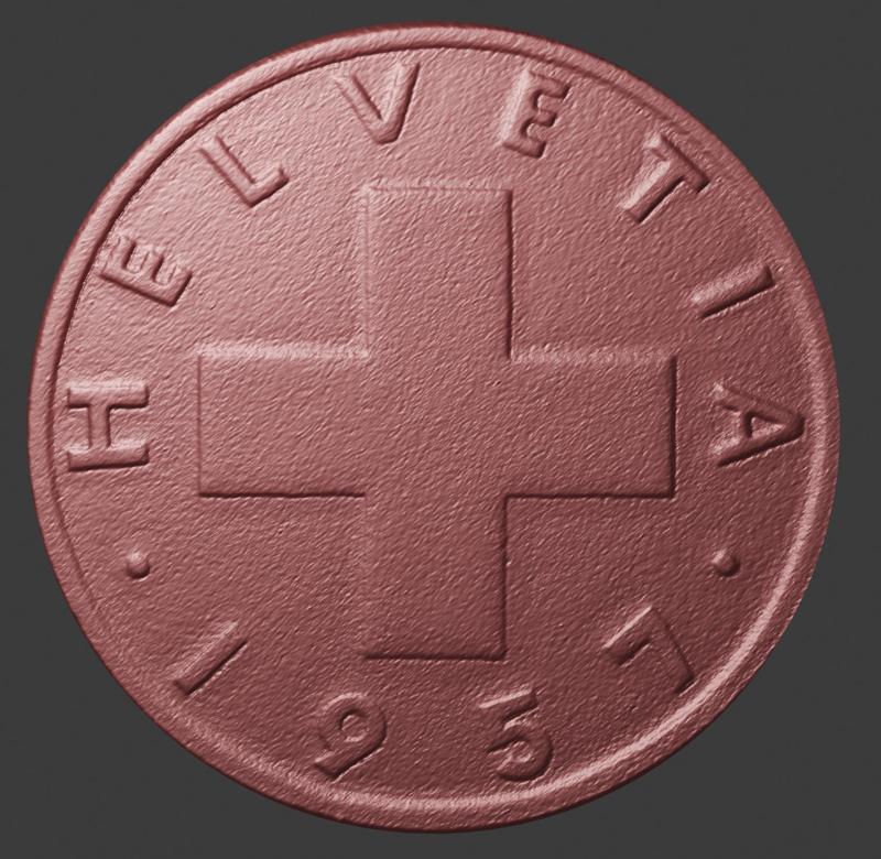 Switzerland, 2 Cents, Cross Side, 3D Scan