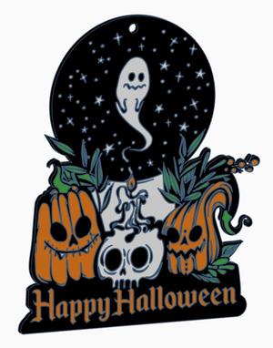 🎃👻 Halloween Door / Wall Hanging Decoration – Ghost, Pumpkins & Skull 🕯️🌙