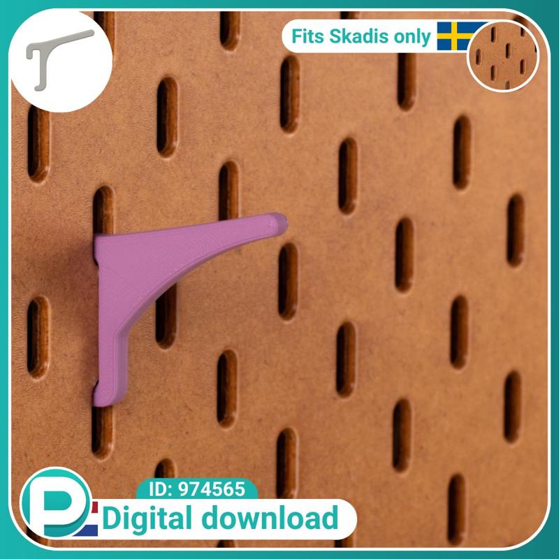 Angled hook 4cm - very strong - fits Skadis pegboard - Digital download