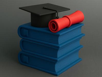 Graduation Books with Cap and Diploma