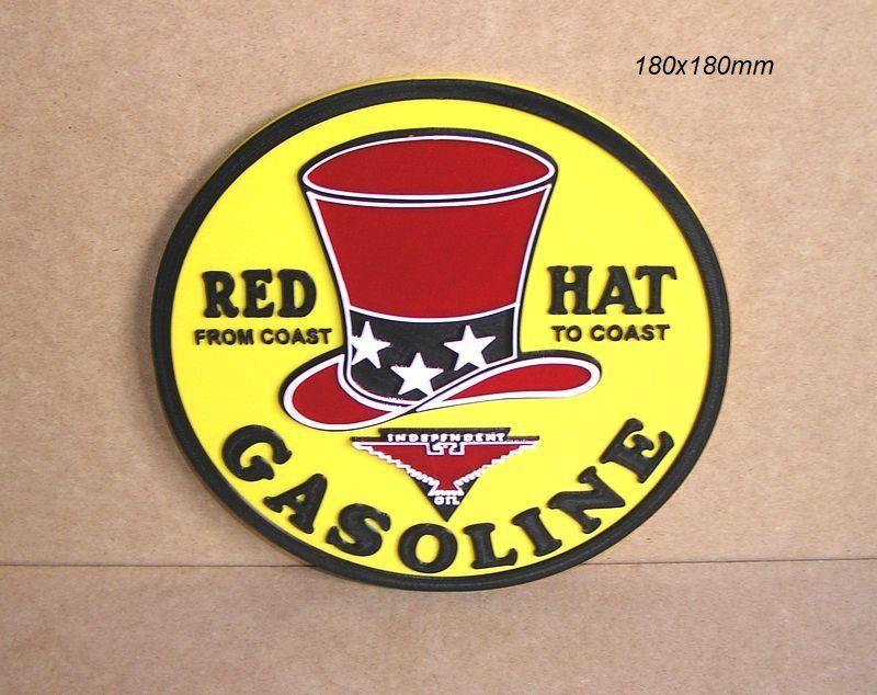 Red Hat, Gasoline, sign, signboard, sign, logo, vehicle, car, automobile, garage, mechanic, engine, engine