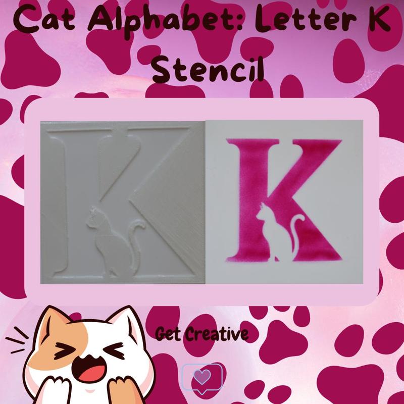 Cat Alphabet Letter K Stencil - STL & SVG Files