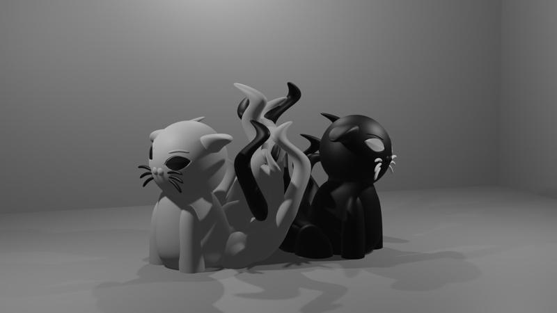 NineTaiils cats ying and yang necklace