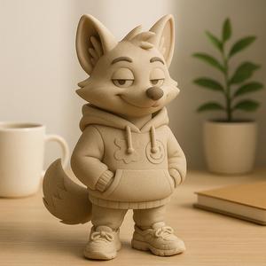 Cute Fox Streetwear Figurine – 3D Printed Resin Model | Stylish Animal Character Toy
